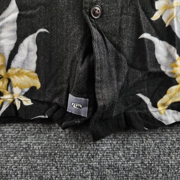 Quiksilver Edition XL Black Green Floral Button Up Shirt Short Sleeve SOFT RAYON - Picture 9 of 16